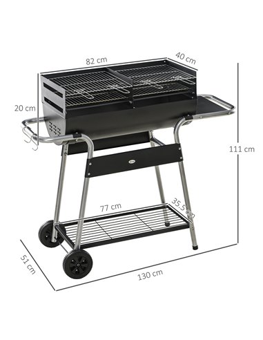 Outsunny Charcoal Barbecue Grill, Garden BBQ Trolley, Black 846-107V00BK