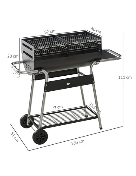 Outsunny Charcoal Barbecue Grill, Garden BBQ Trolley, Black 846-107V00BK - pic 41162 | FastDaddyshop