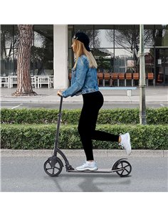 HOMCOM Teens Adult Kick Scooter w/ Shock Absorption Mechanism Foldable Adjustable Height Aluminium Frame Ride On Toy for 14+ - W