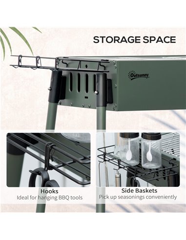 Outsunny Portable Charcoal Barbecue Grill w/ Seasoning Baskets, Hooks, Removable Legs and Multiple Vents 846-112V00DG