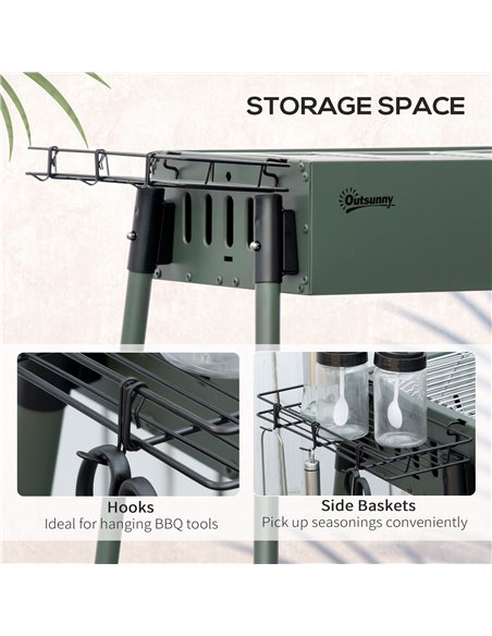 Outsunny Portable Charcoal Barbecue Grill w/ Seasoning Baskets, Hooks, Removable Legs and Multiple Vents 846-112V00DG - pic 41174 | FastDaddyshop