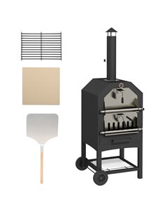 Outsunny Steel 3-Tier Outdoor Pizza Oven Charcoal BBQ Grill, Black 846-139V00BK