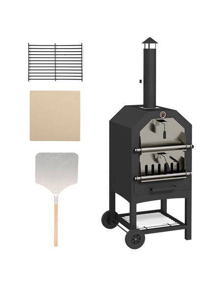 Outsunny Steel 3-Tier Outdoor Pizza Oven Charcoal BBQ Grill, Black 846-139V00BK - pic 41178 | FastDaddyshop