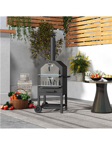 Outsunny Steel 3-Tier Outdoor Pizza Oven Charcoal BBQ Grill, Black 846-139V00BK