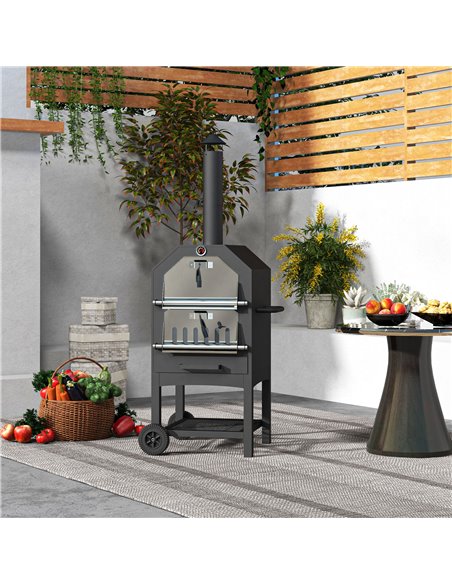 Outsunny Steel 3-Tier Outdoor Pizza Oven Charcoal BBQ Grill, Black 846-139V00BK - pic 41179 | FastDaddyshop