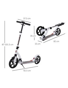 HOMCOM Teens Adult Kick Scooter w/ Shock Absorption Mechanism Foldable Adjustable Height Aluminium Frame Ride On Toy for 14+ - W 2