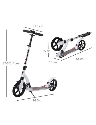 HOMCOM Teens Adult Kick Scooter w/ Shock Absorption Mechanism Foldable Adjustable Height Aluminium Frame Ride On Toy for 14+ - W