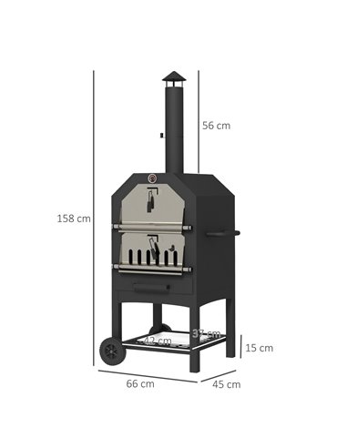Outsunny Steel 3-Tier Outdoor Pizza Oven Charcoal BBQ Grill, Black 846-139V00BK
