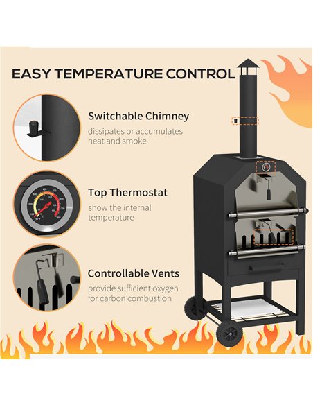 Outsunny Steel 3-Tier Outdoor Pizza Oven Charcoal BBQ Grill, Black 846-139V00BK - pic 41183 | FastDaddyshop