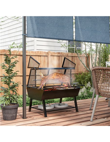 Outsunny 3-in-1 Charcoal Barbecue Grill, Rotisserie Roaster, Fire Pit with Storage Shelf and Mesh Lid 846-131V00BK - pic 41188 | FastDaddyshop