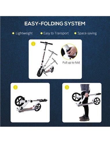 HOMCOM Teens Adult Kick Scooter w/ Shock Absorption Mechanism Foldable Adjustable Height Aluminium Frame Ride On Toy for 14+ - W