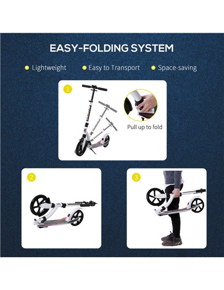 HOMCOM Teens Adult Kick Scooter w/ Shock Absorption Mechanism Foldable Adjustable Height Aluminium Frame Ride On Toy for 14+ - W - pic 4119 | FastDaddyshop