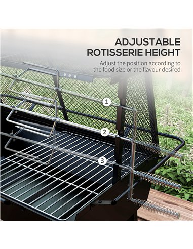 Outsunny 3-in-1 Charcoal Barbecue Grill, Rotisserie Roaster, Fire Pit with Storage Shelf and Mesh Lid 846-131V00BK