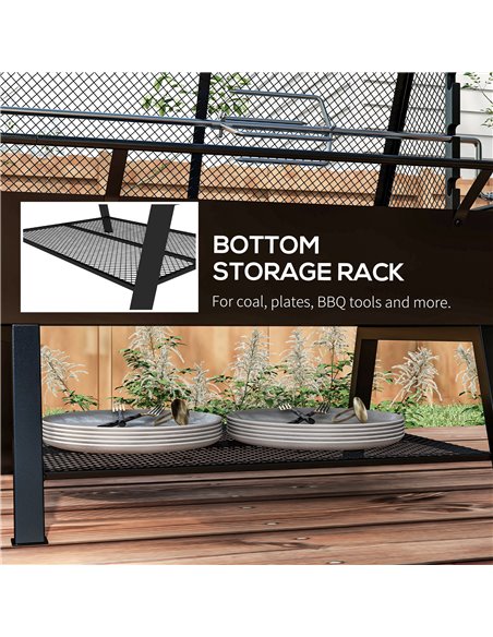 Outsunny 3-in-1 Charcoal Barbecue Grill, Rotisserie Roaster, Fire Pit with Storage Shelf and Mesh Lid 846-131V00BK - pic 41192 | FastDaddyshop
