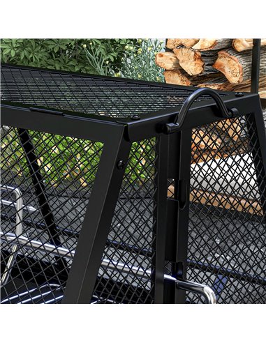 Outsunny 3-in-1 Charcoal Barbecue Grill, Rotisserie Roaster, Fire Pit with Storage Shelf and Mesh Lid 846-131V00BK