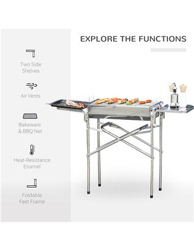Outsunny Garden Folding Barbecue Grill, Stainless Colour 01-0571