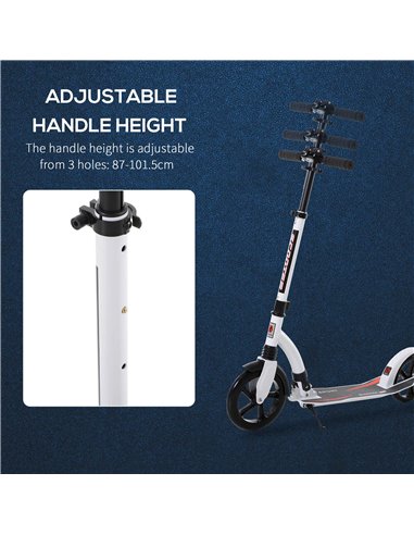 HOMCOM Teens Adult Kick Scooter w/ Shock Absorption Mechanism Foldable Adjustable Height Aluminium Frame Ride On Toy for 14+ - W