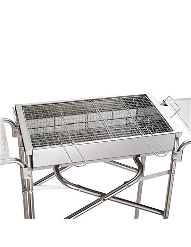 Outsunny Folding Barbecue Grill Garden Rectangular Stainless Steel BBQ w/ Adjustable legs, BBQ grates, frying plate and Non-stic