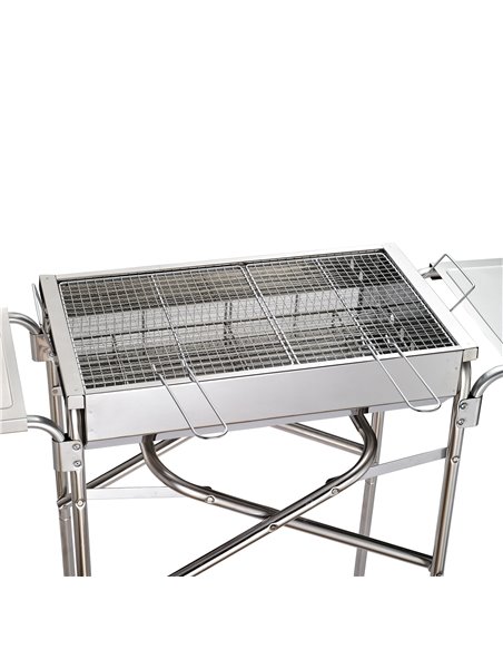 Outsunny Folding Barbecue Grill Garden Rectangular Stainless Steel BBQ w/ Adjustable legs, BBQ grates, frying plate and Non-stic - pic 41203 | FastDaddyshop