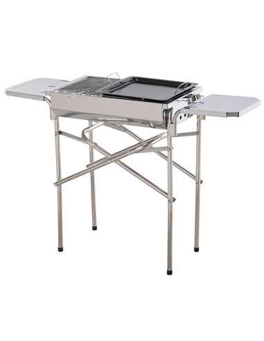 Outsunny Folding Barbecue Grill Garden Rectangular Stainless Steel BBQ w/ Adjustable legs, BBQ grates, frying plate and Non-stic