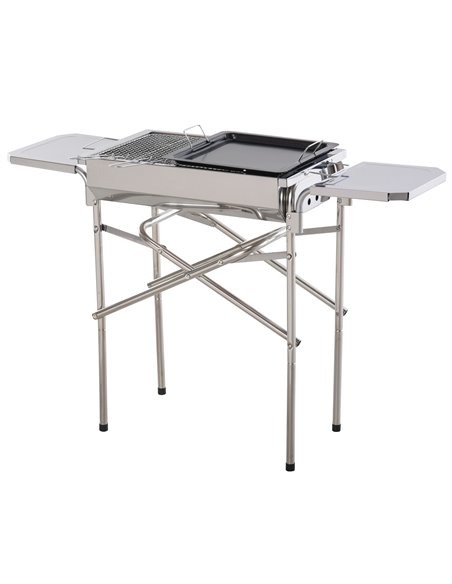Outsunny Folding Barbecue Grill Garden Rectangular Stainless Steel BBQ w/ Adjustable legs, BBQ grates, frying plate and Non-stic - pic 41204 | FastDaddyshop