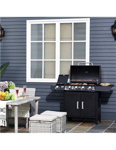 Outsunny 4+1 Gas Burner Grill BBQ Trolley Backyard Garden Smoker Side Burner Barbecue w/ Storage Side Table Wheels 846-016