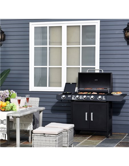 Outsunny 4+1 Gas Burner Grill BBQ Trolley Backyard Garden Smoker Side Burner Barbecue w/ Storage Side Table Wheels 846-016 - pic 41206 | FastDaddyshop