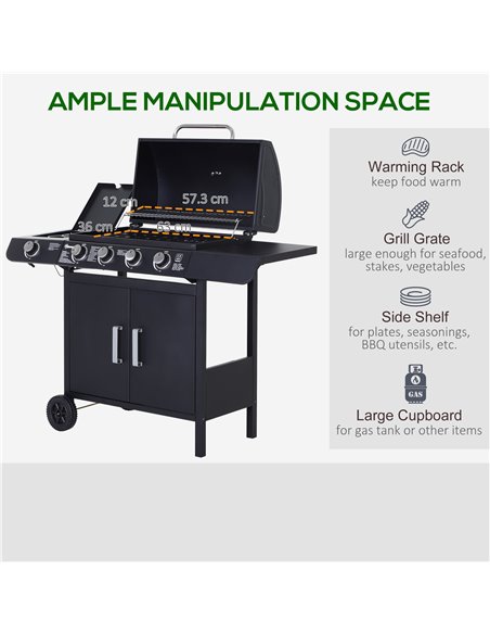 Outsunny 4+1 Gas Burner Grill BBQ Trolley Backyard Garden Smoker Side Burner Barbecue w/ Storage Side Table Wheels 846-016 - pic 41212 | FastDaddyshop
