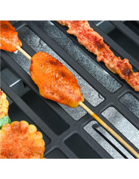 Outsunny Gas Burner Barbecue Grill 4+1 Burner Garden BBQ Trolley w/ Side Burner Warming Rack Side Shelves Storage Cabinet Piezo  - pic 41222 | FastDaddyshop
