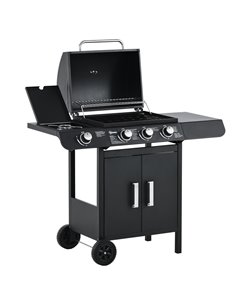 Outsunny Gas BBQ Gas Grill Barbecue 3+1 Burner Garden BBQ Trolley, Black 846-064