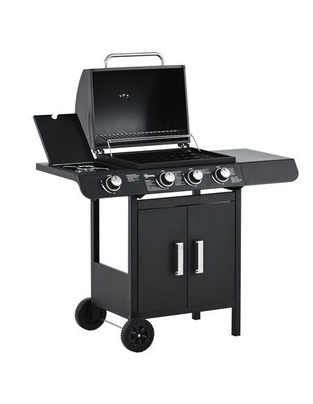 Outsunny Gas BBQ Gas Grill Barbecue 3+1 Burner Garden BBQ Trolley, Black 846-064 - pic 41223 | FastDaddyshop