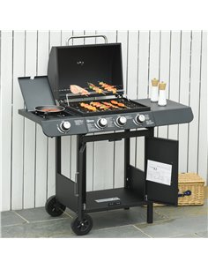 Outsunny Gas BBQ Gas Grill Barbecue 3+1 Burner Garden BBQ Trolley, Black 846-064 2