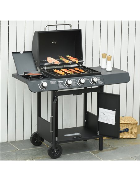 Outsunny Gas BBQ Gas Grill Barbecue 3+1 Burner Garden BBQ Trolley, Black 846-064 - pic 41224 | FastDaddyshop