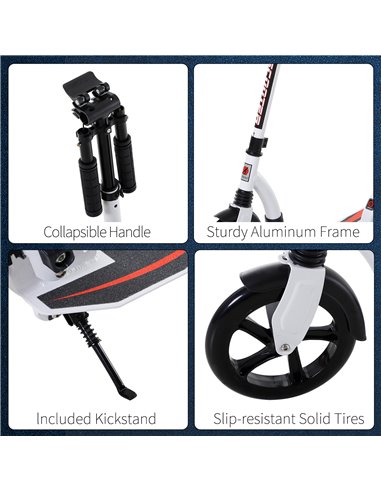 HOMCOM Teens Adult Kick Scooter w/ Shock Absorption Mechanism Foldable Adjustable Height Aluminium Frame Ride On Toy for 14+ - W