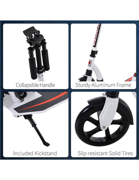 HOMCOM Teens Adult Kick Scooter w/ Shock Absorption Mechanism Foldable Adjustable Height Aluminium Frame Ride On Toy for 14+ - W - pic 4123 | FastDaddyshop