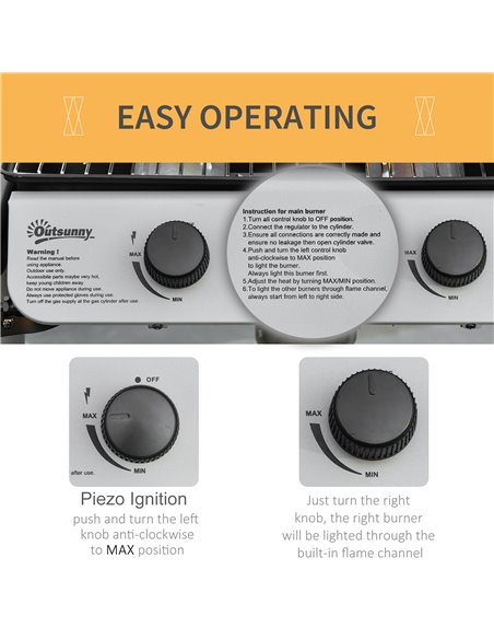Outsunny 2 Burner Gas Barbecue Grill Propane Gas Cooking BBQ Grill 5.6 kW with Side Shelves Wheels 846-063 - pic 41236 | FastDaddyshop