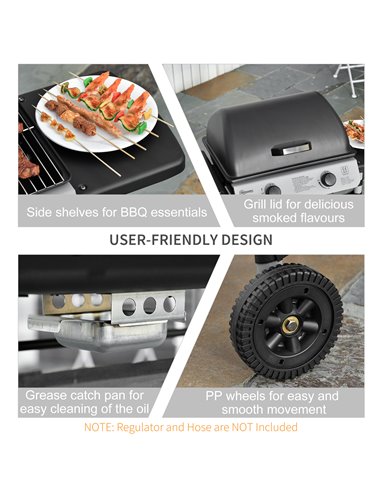 Outsunny 2 Burner Gas Barbecue Grill Propane Gas Cooking BBQ Grill 5.6 kW with Side Shelves Wheels 846-063
