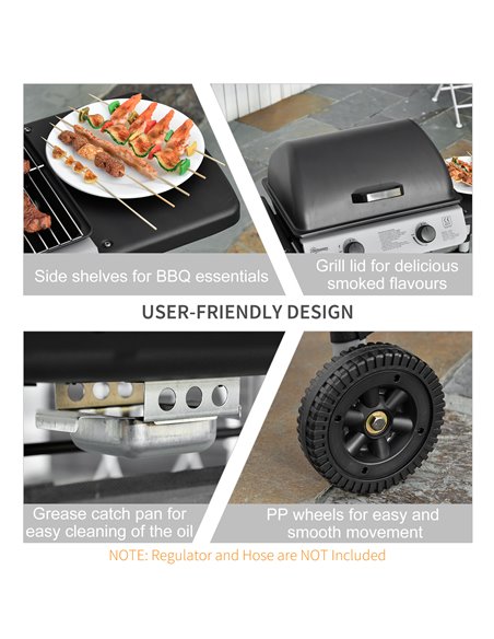 Outsunny 2 Burner Gas Barbecue Grill Propane Gas Cooking BBQ Grill 5.6 kW with Side Shelves Wheels 846-063 - pic 41237 | FastDaddyshop