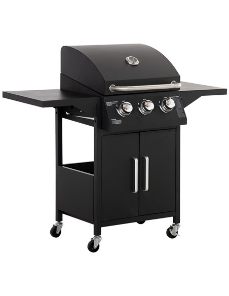 Outsunny 3 Burner Gas BBQ Grill Outdoor Portable Barbecue Trolley, Black 846-103V70BK - pic 41241 | FastDaddyshop