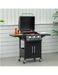 Outsunny 3 Burner Gas BBQ Grill Outdoor Portable Barbecue Trolley, Black 846-103V70BK 2