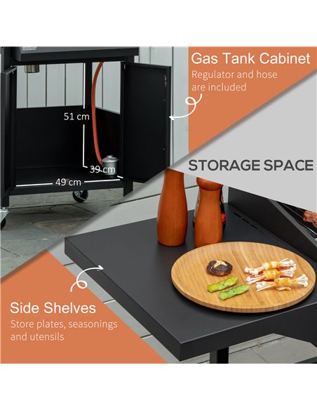 Outsunny 3 Burner Gas BBQ Grill Outdoor Portable Barbecue Trolley w/ Warming Rack, Side Shelves, Storage Cabinet, Thermometer, C - pic 41246 | FastDaddyshop