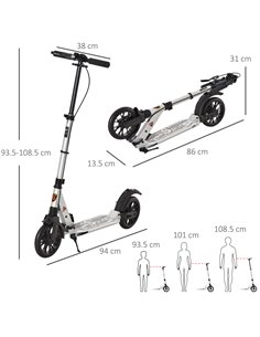 HOMCOM Adult Teens Kick Scooter Foldable Height Adjustable Aluminum Ride On Toy for 14+ with Rear Wheel & Hand Brake, Shock Miti 2