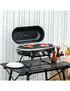 Outsunny Foldable Gas BBQ Grill 2 Burner Table Top Barbecue, Black 846-072 2