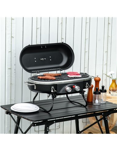 Outsunny Foldable Gas BBQ Grill 2 Burner Table Top Barbecue, Black 846-072