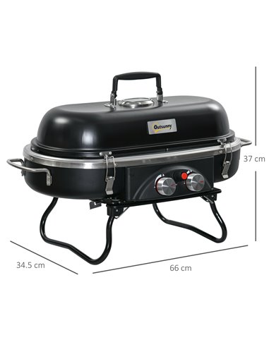 Outsunny Foldable Gas BBQ Grill 2 Burner Table Top Barbecue, Black 846-072