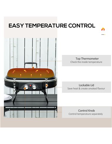 Outsunny Foldable Gas BBQ Grill 2 Burner Table Top Barbecue w/ Lid Piezo Ignition Thermometer for Camping Picnic Cooking, Alumin