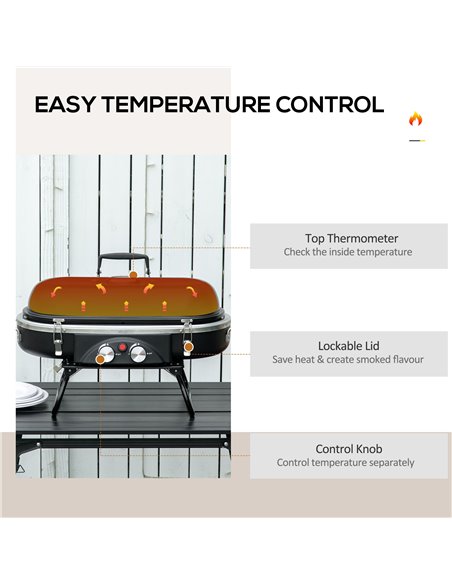 Outsunny Foldable Gas BBQ Grill 2 Burner Table Top Barbecue w/ Lid Piezo Ignition Thermometer for Camping Picnic Cooking, Alumin - pic 41262 | FastDaddyshop