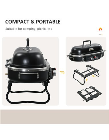 Outsunny Foldable Gas BBQ Grill 2 Burner Table Top Barbecue w/ Lid Piezo Ignition Thermometer for Camping Picnic Cooking, Alumin