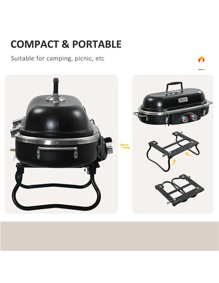 Outsunny Foldable Gas BBQ Grill 2 Burner Table Top Barbecue w/ Lid Piezo Ignition Thermometer for Camping Picnic Cooking, Alumin - pic 41263 | FastDaddyshop