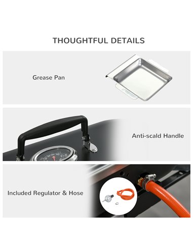 Outsunny Foldable Gas BBQ Grill 2 Burner Table Top Barbecue w/ Lid Piezo Ignition Thermometer for Camping Picnic Cooking, Alumin